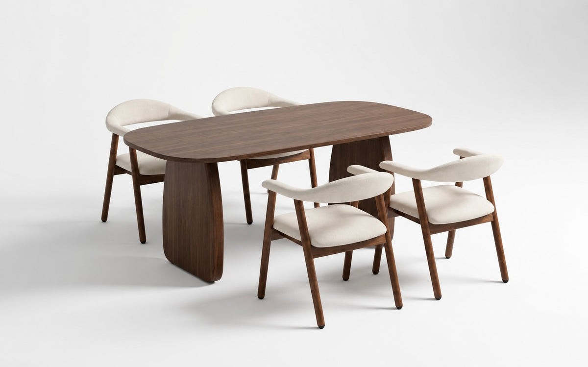 Pack Table à manger Helen 180cm + 4 chaises Berita Velours Noyer