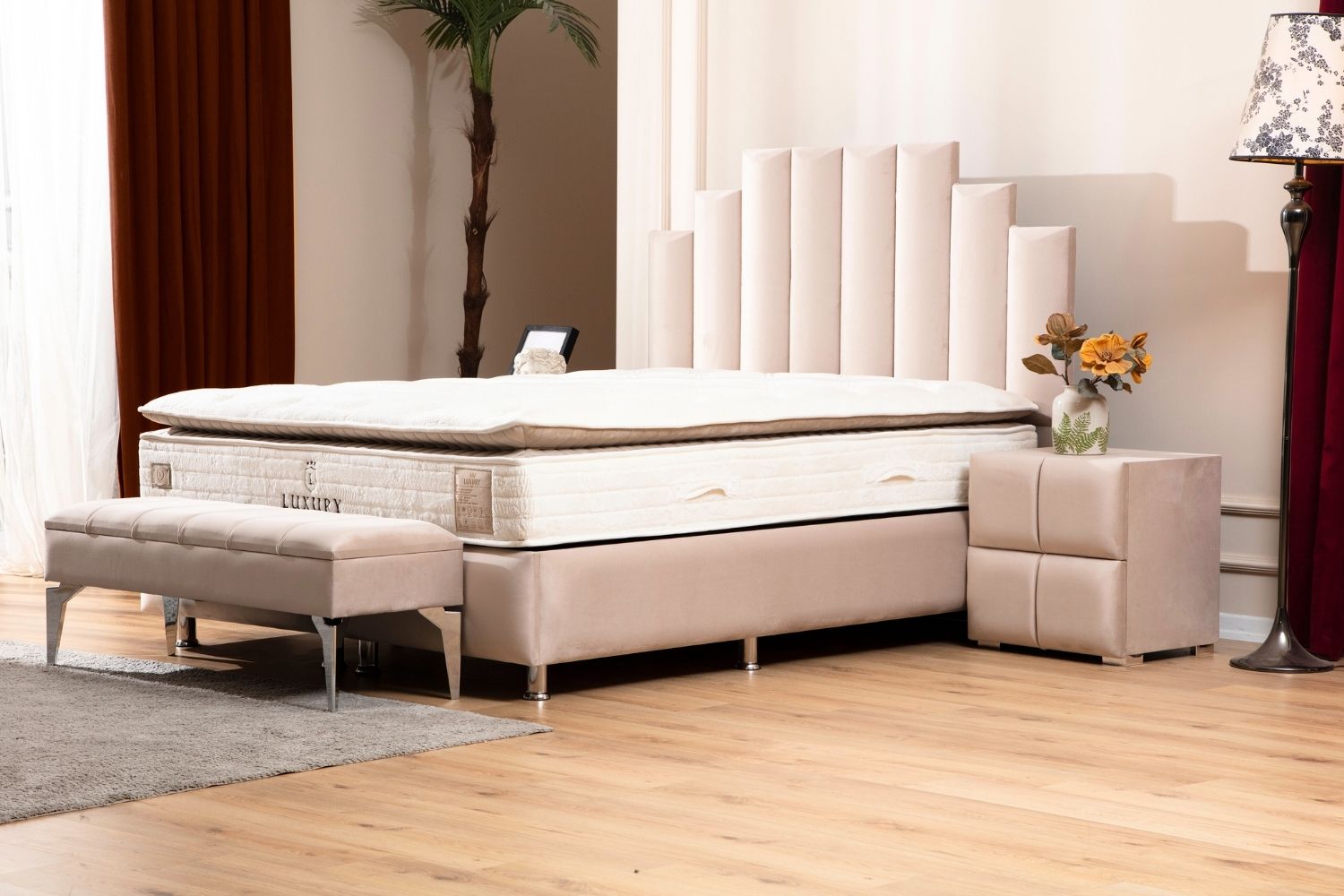 Lit coffre Pyramide Beige