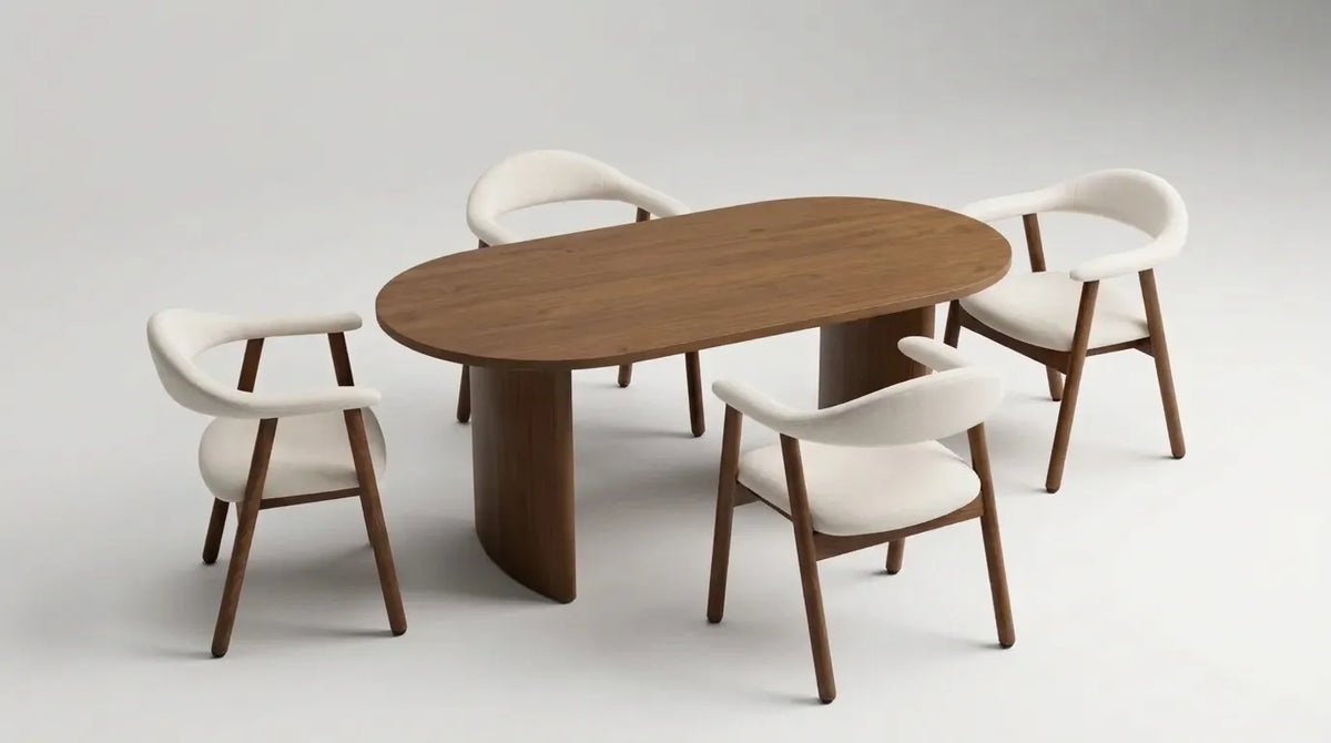 Pack Table à manger Joséphine Noyer 180cm + 4 chaises Berita Velours Noyer