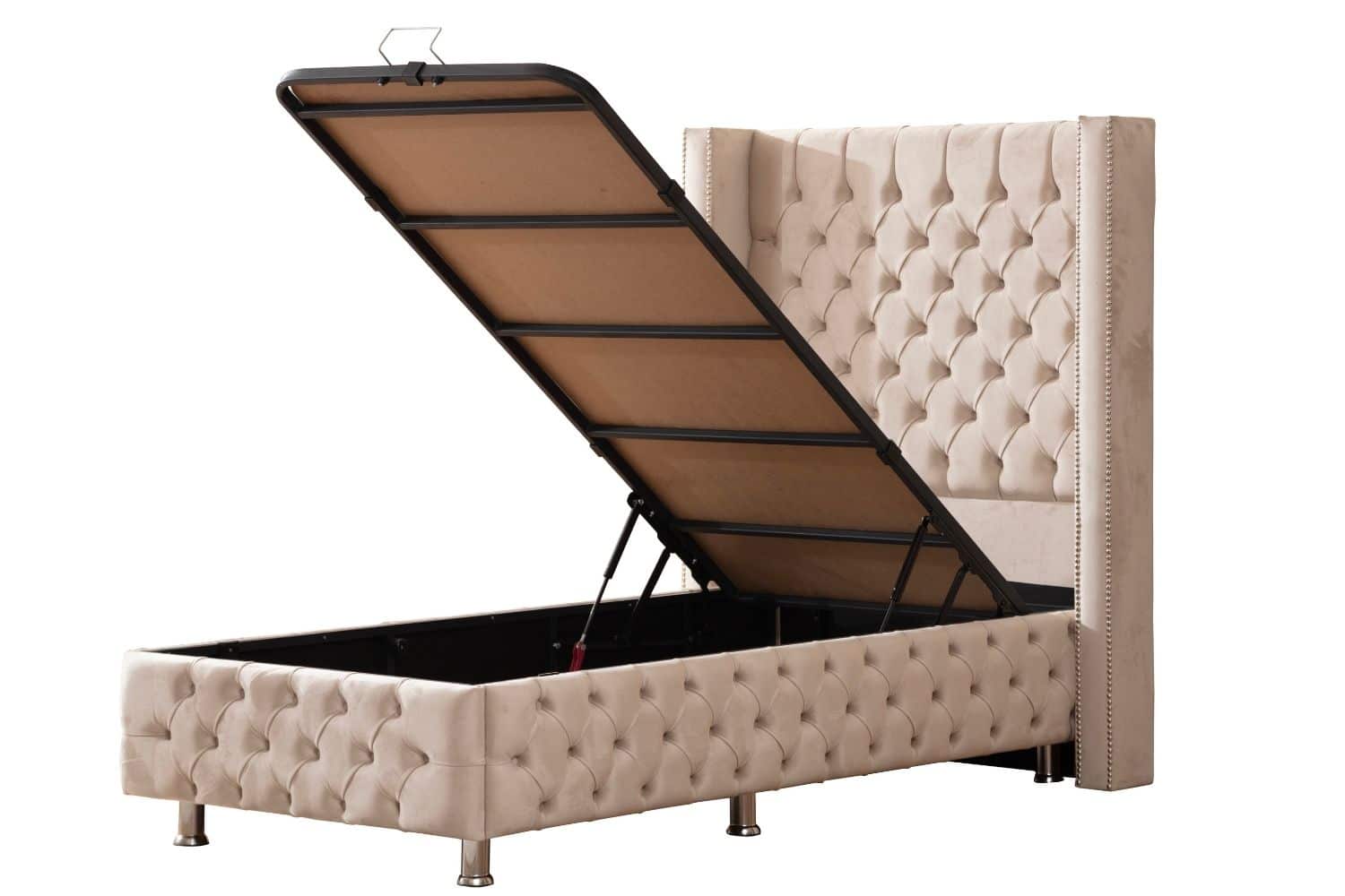 Lit coffre Clouté Beige