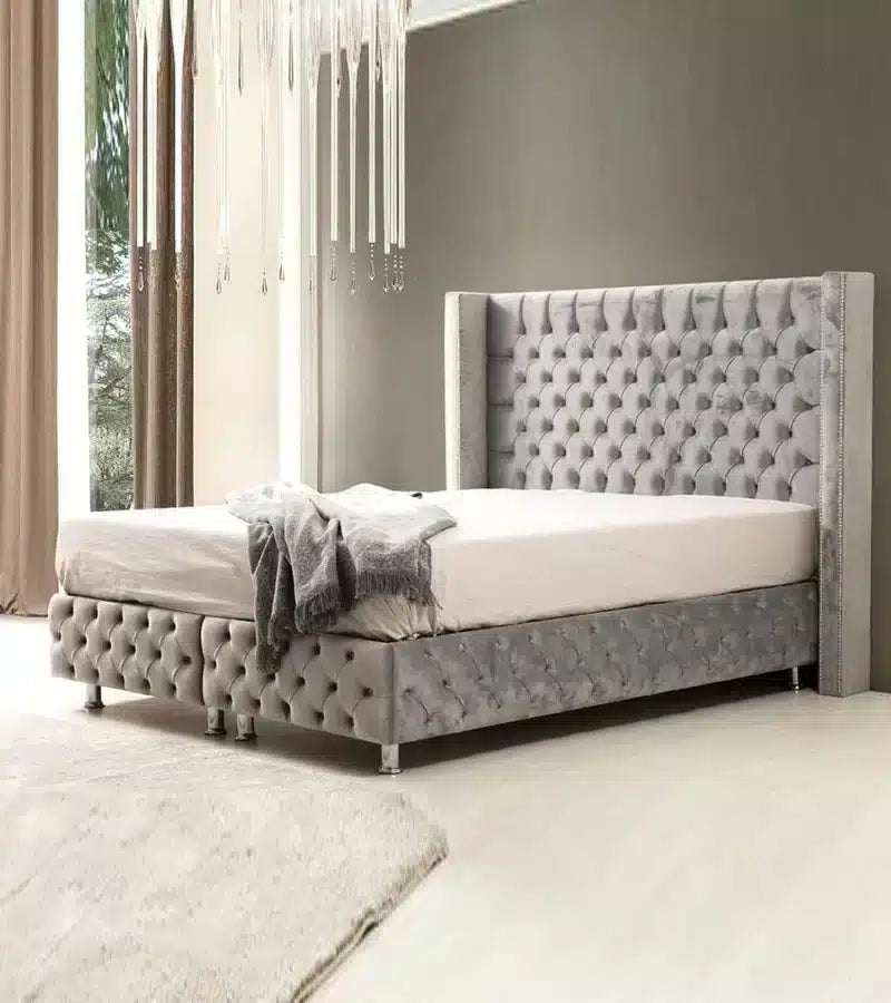 Lit coffre - Clouté Gris