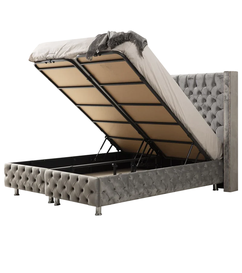 Lit coffre Clouté Gris