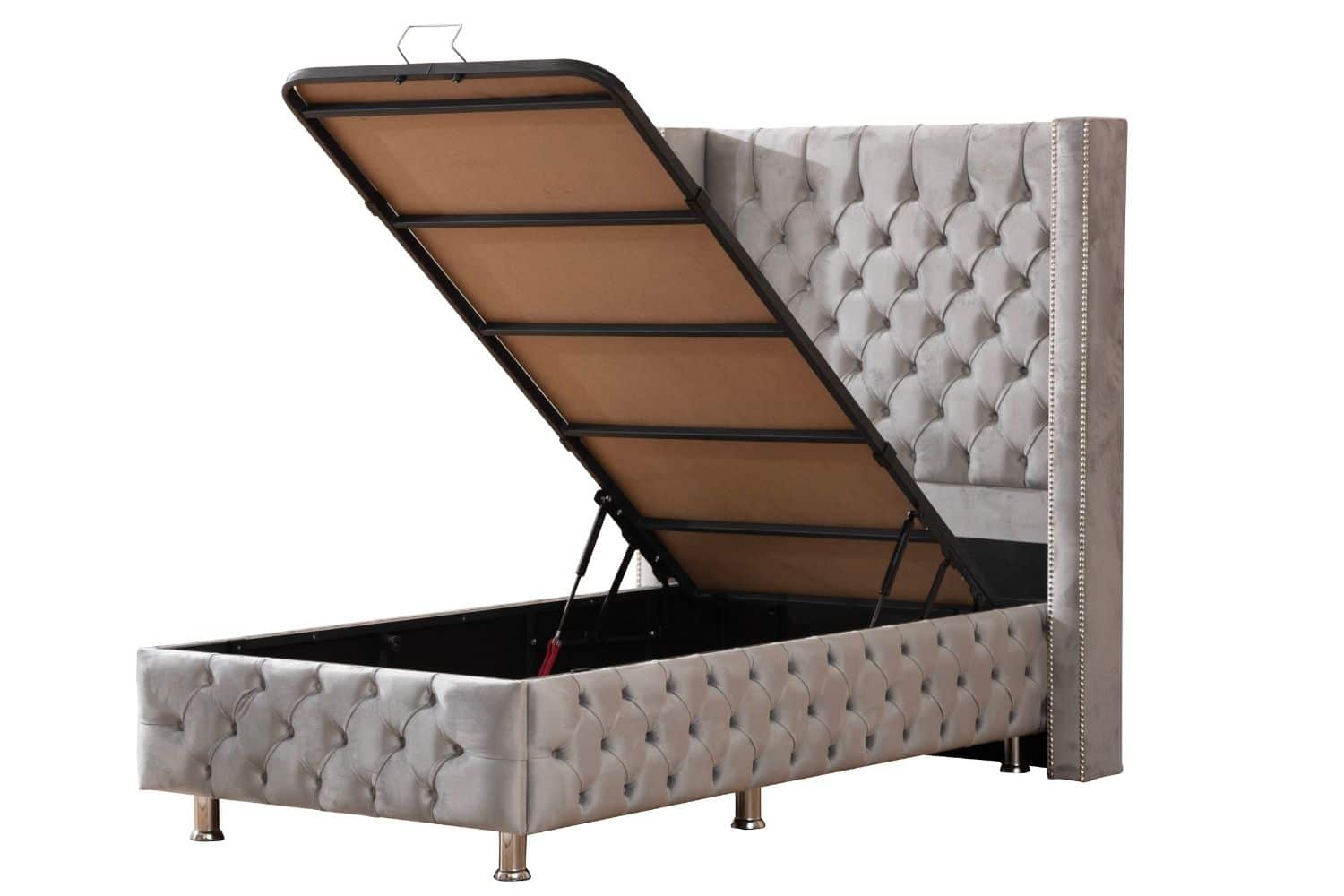 Lit coffre - Clouté Gris