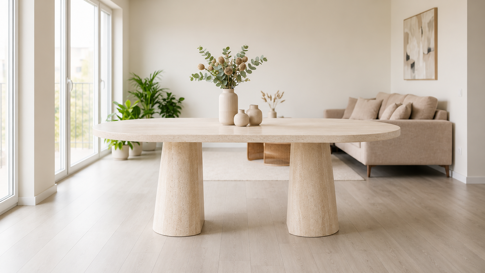 Table à manger Extensible Oriano Travertin 100-140-180cm