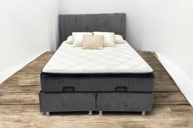 Pack complet Lit coffre Lugano Gris + Matelas 30cm