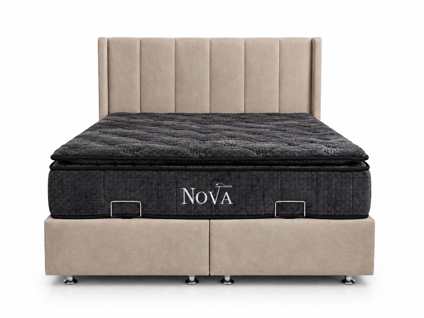 Pack complet Lit coffre Tokyo Beige + Matelas Nova Premium 32cm