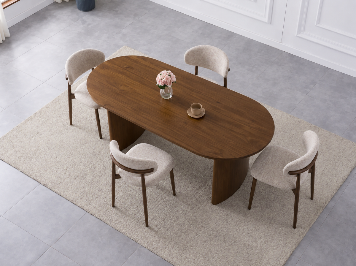 Pack Table à manger Joséphine Noyer 180cm + 4 chaises Bohème Chenille Noyer