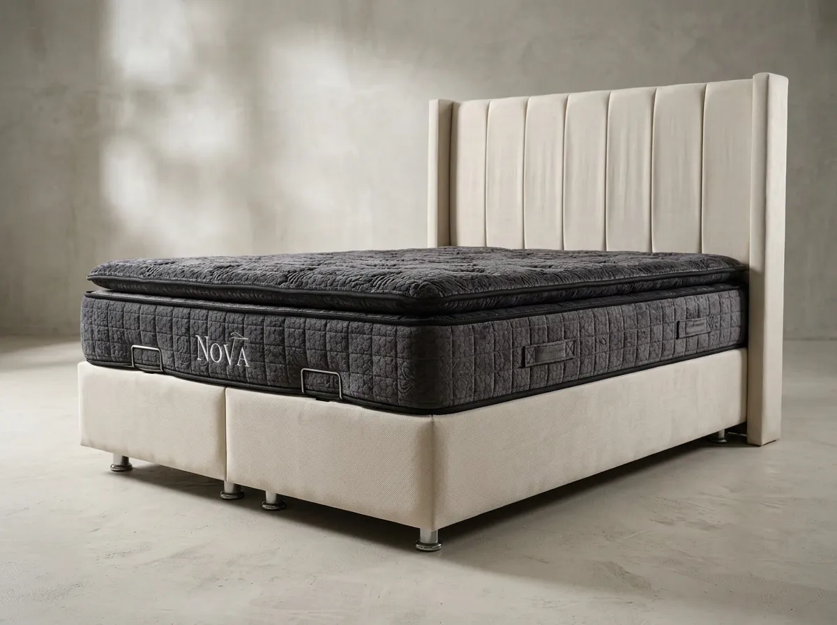 Pack complet Lit coffre Tokyo Beige + Matelas Nova Premium 32cm