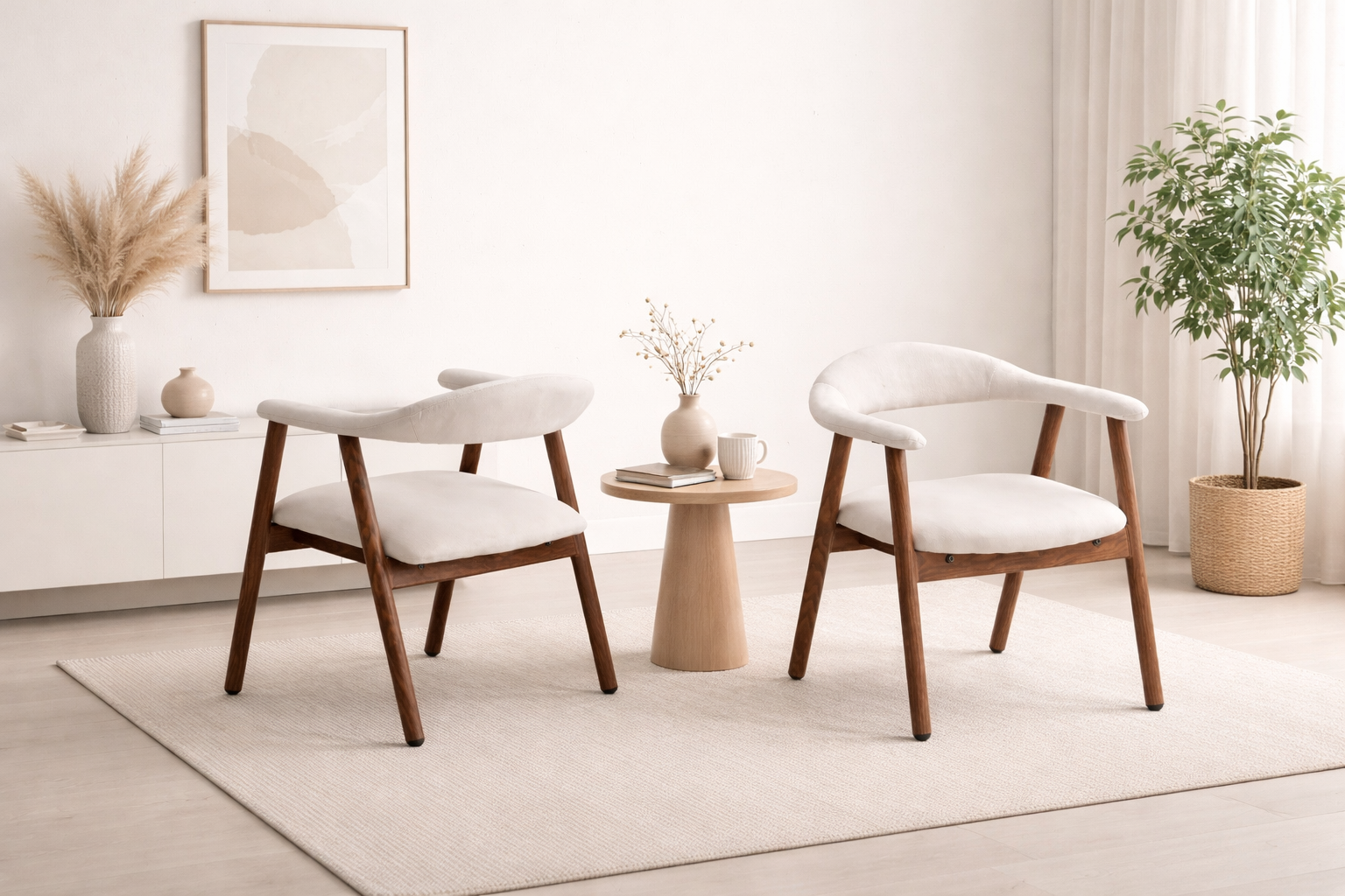 Chaise Berita Velours Beige Noyer