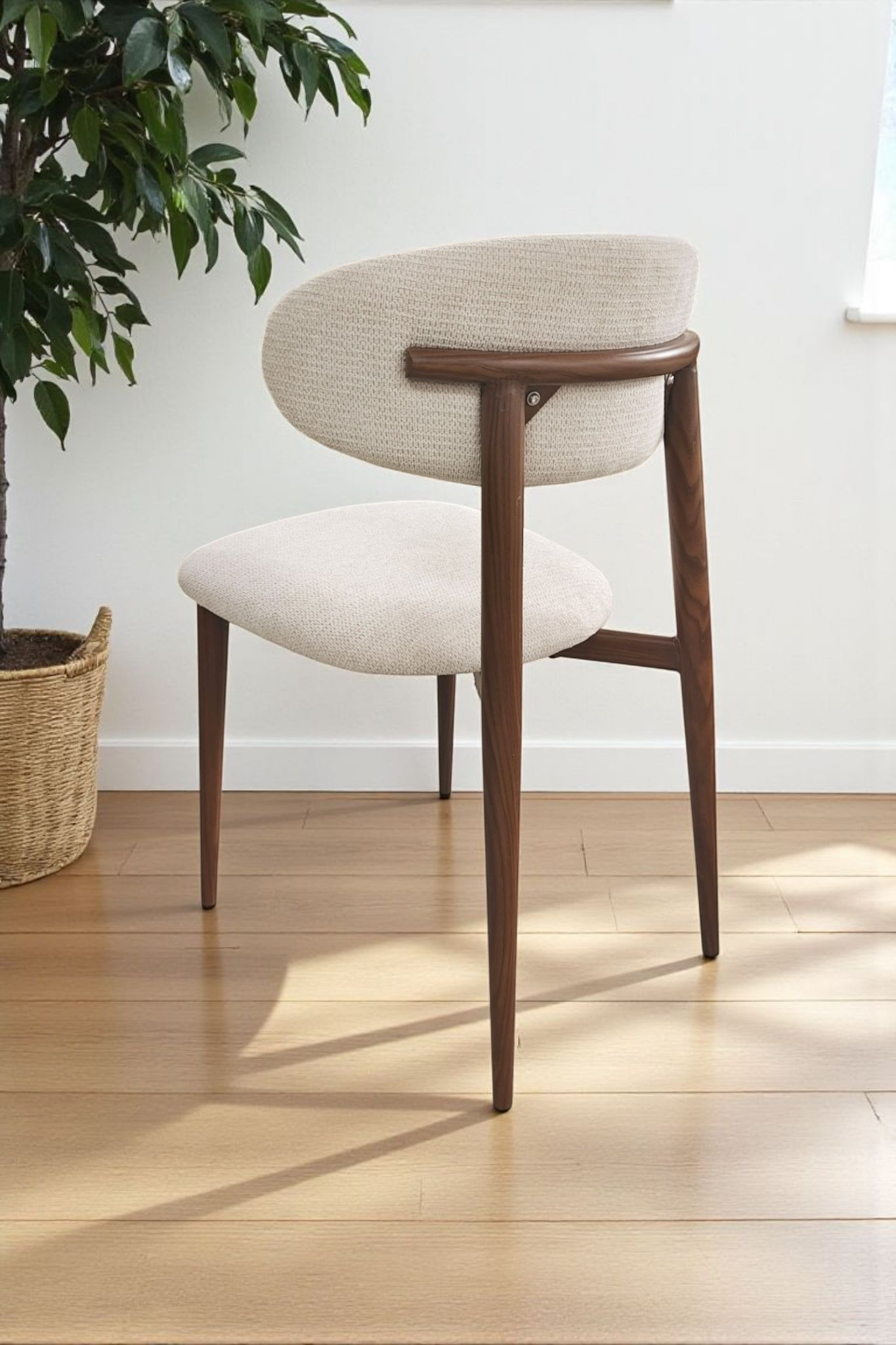 Chaise Bohème Chenille Beige Noyer