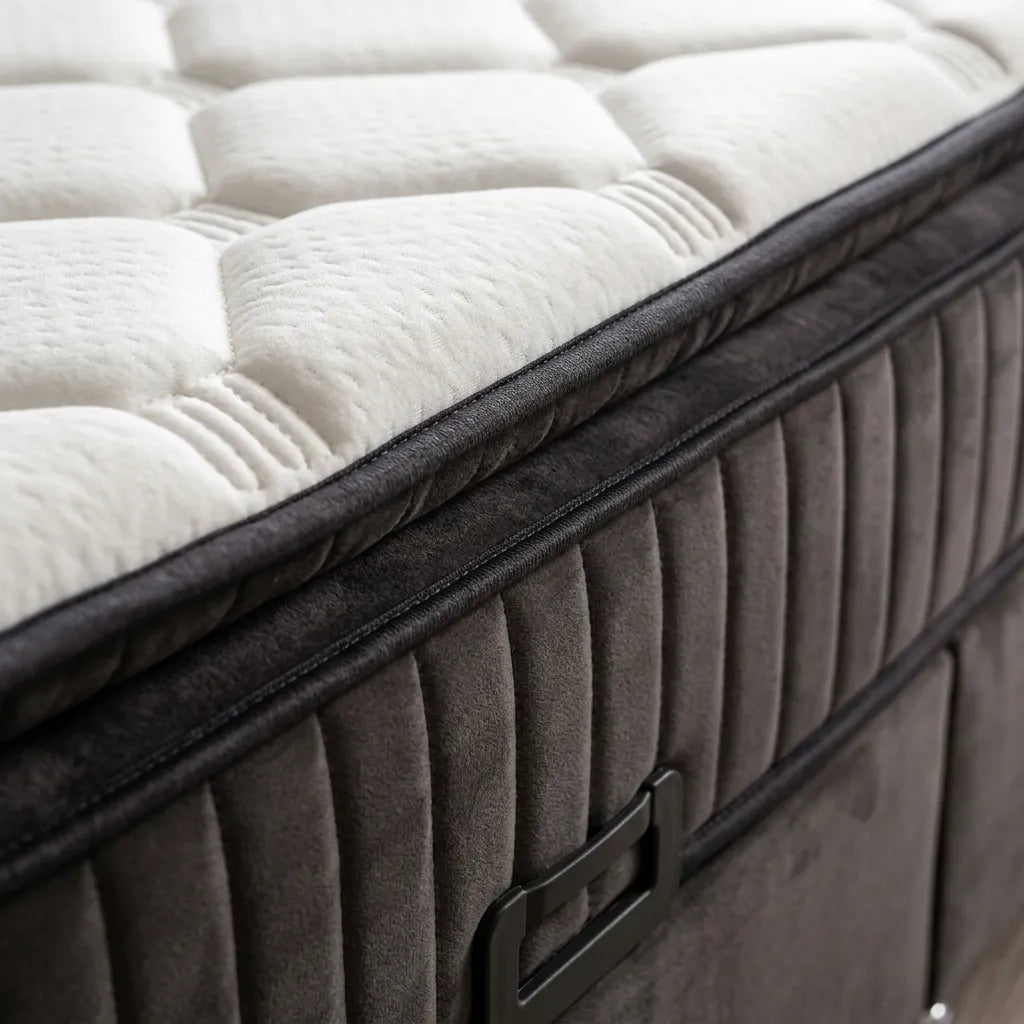 Pack complet Lit coffre Lugano Gris + Matelas 30cm