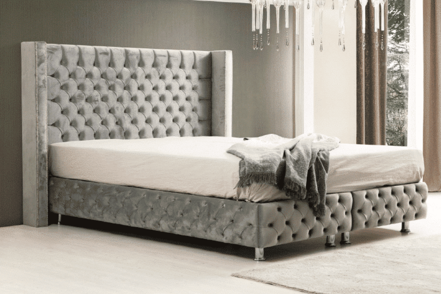 Lit coffre - Clouté Gris