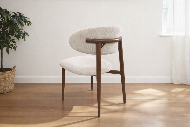 Chaise Bohème Chenille Beige Noyer