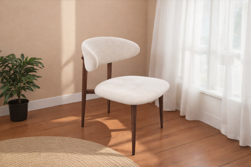 Chaise Bohème Chenille Beige Noyer