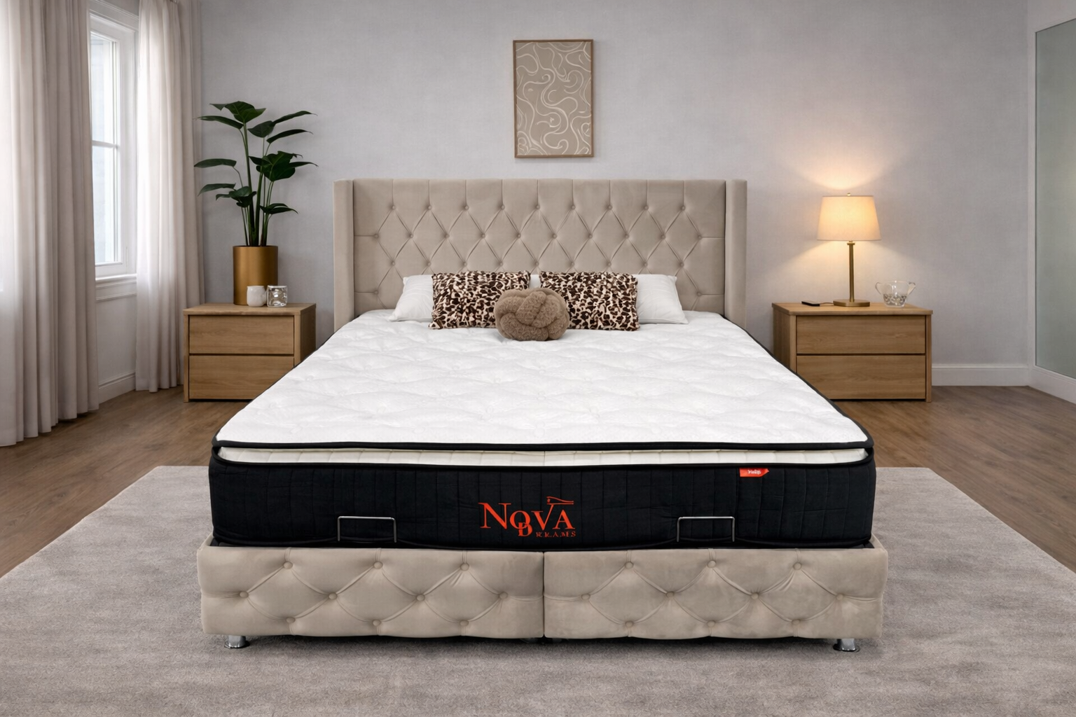 Lit coffre Clouté Beige