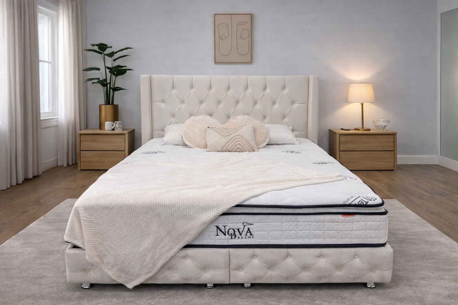 Pack complet Lit coffre Armony Clouté Bianca + Matelas Nova Premium 32cm