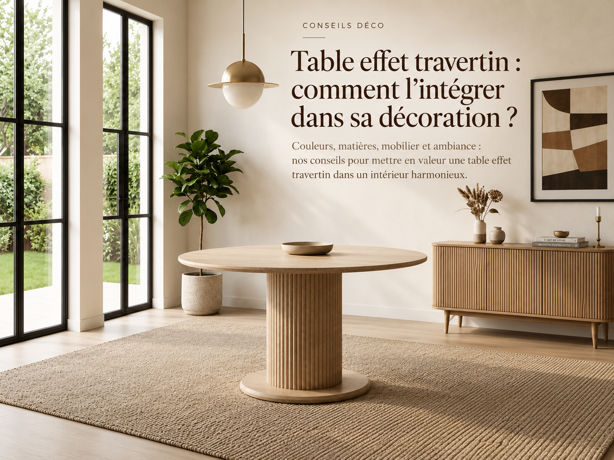 Table Axel effet travertin Luxury Interiors dans une salle à manger moderne