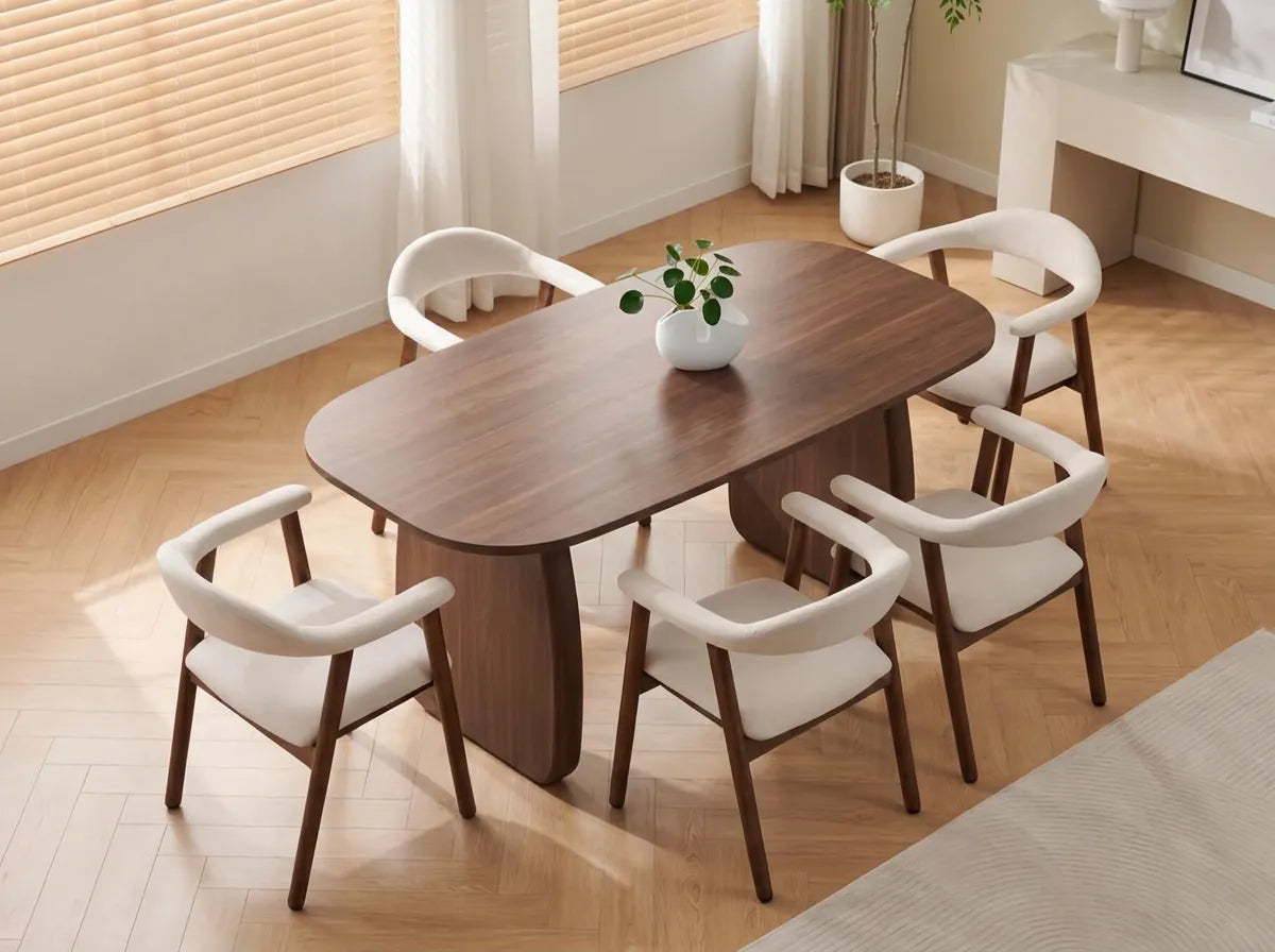 Pack Table à manger Helen 180cm + 4 chaises Berita Velours Noyer