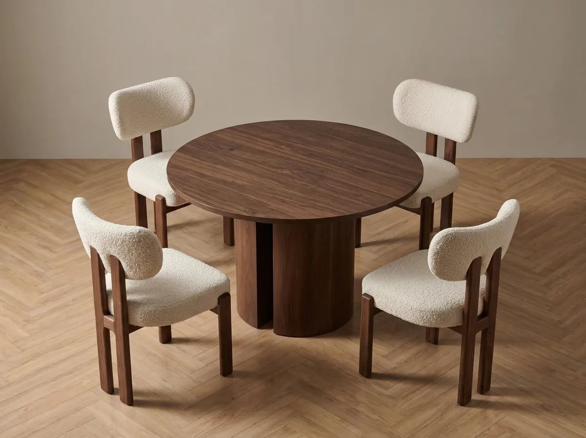Pack Table à manger Victoria 110cm + 4 chaises Hera Chenille Noyer