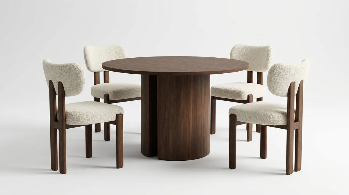Pack Table à manger Victoria 110cm + 4 chaises Hera Chenille Noyer
