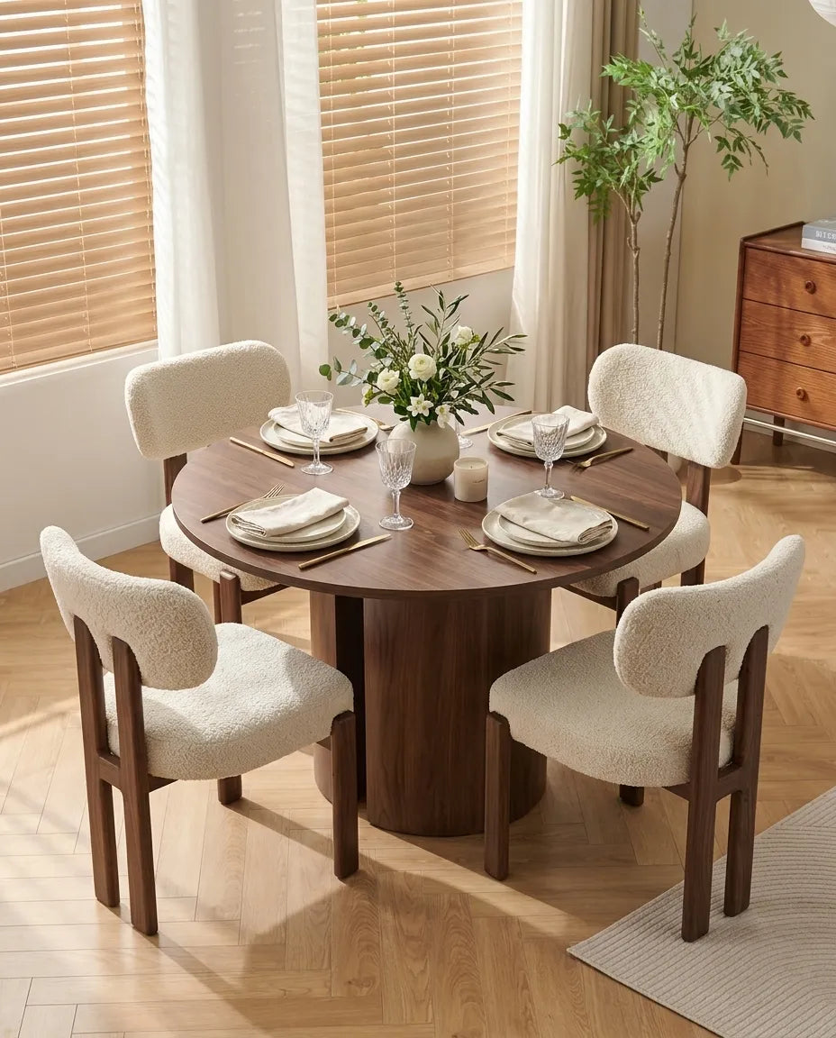 Pack Table à manger Victoria 110cm + 4 chaises Hera Chenille Noyer