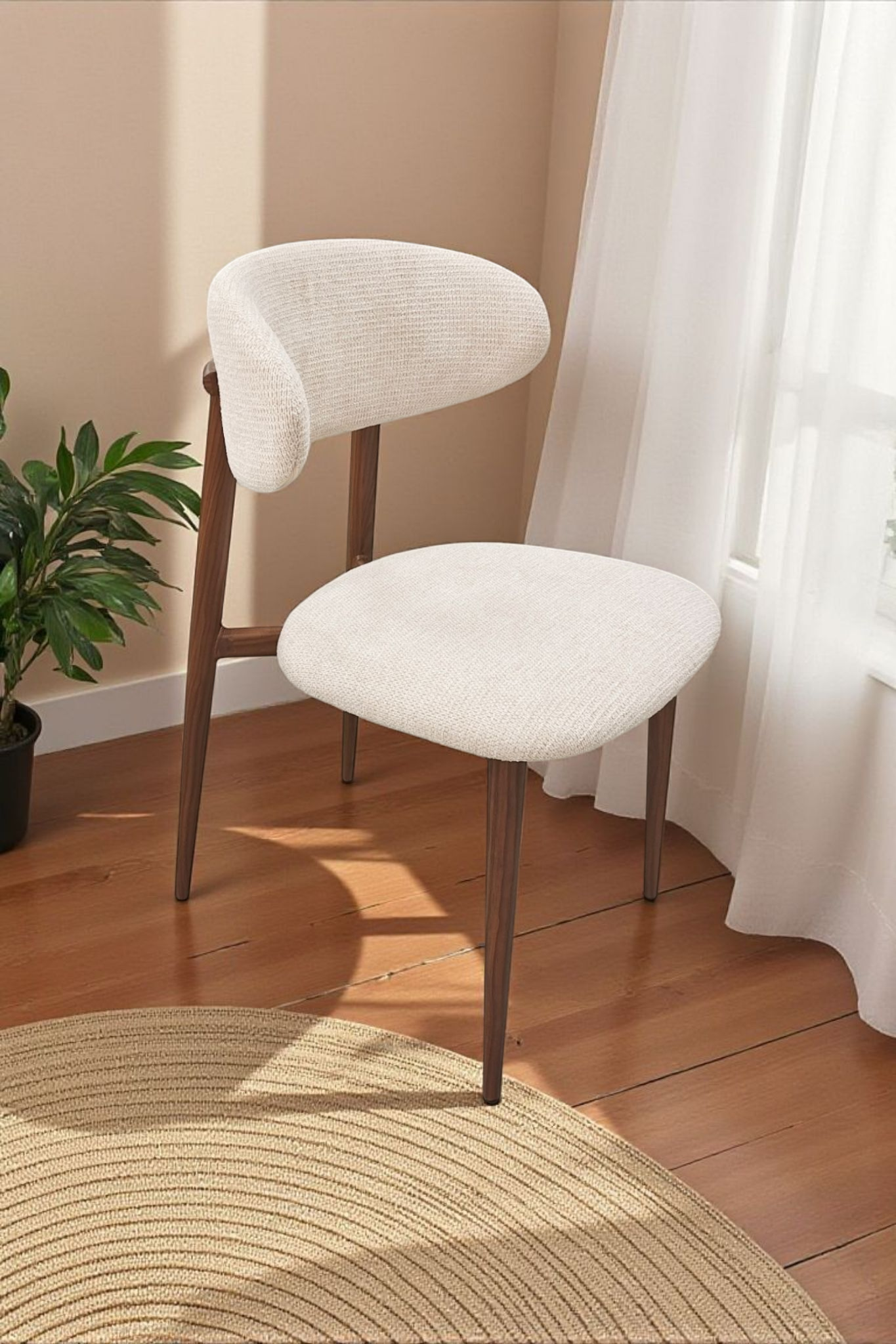 Chaise Bohème Chenille Beige Noyer