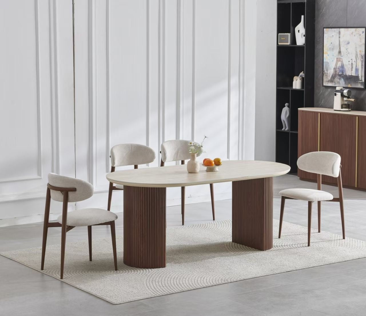 Chaise Bohème Chenille Beige Noyer