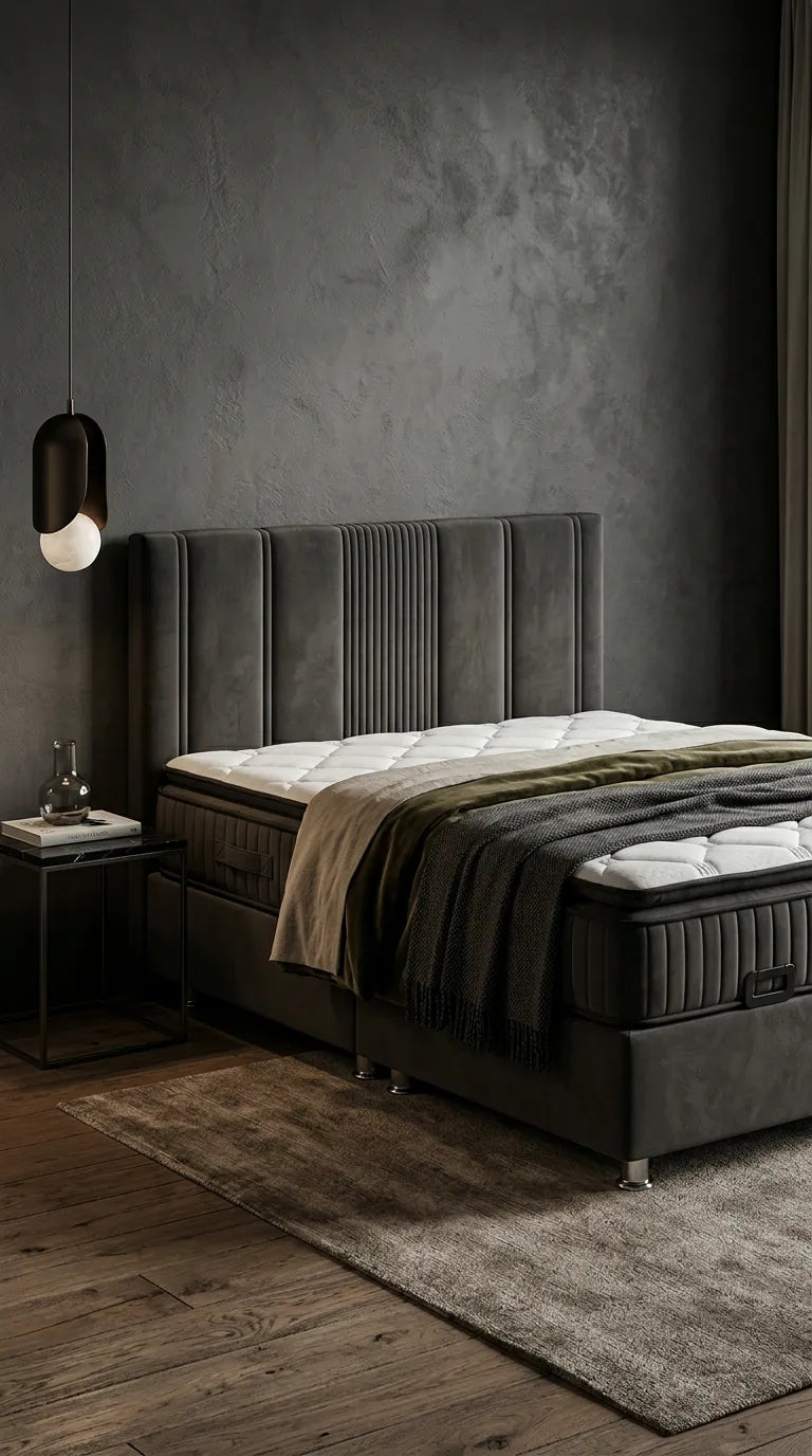 Pack complet Lit coffre Lugano Gris + Matelas 30cm