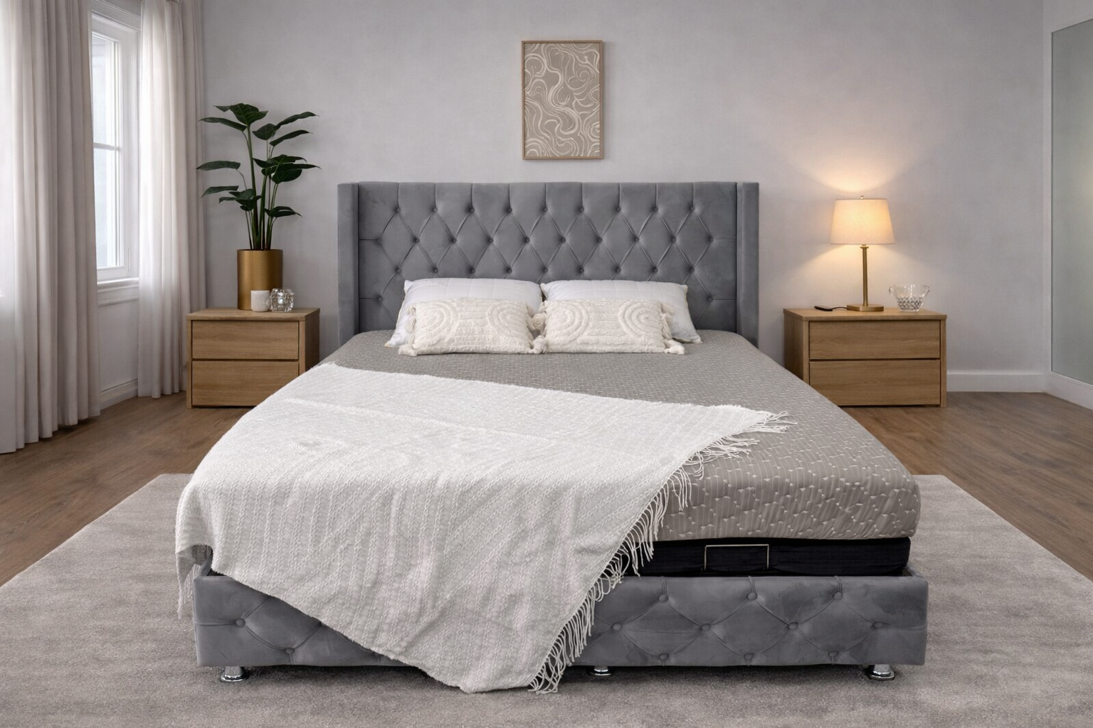 Lit coffre  Clouté Gris