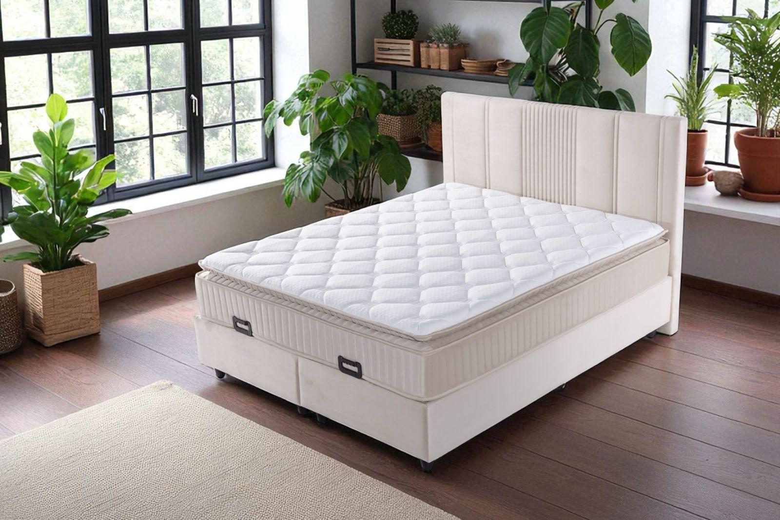 Pack complet Lit coffre Lugano Beige + Matelas 30cm