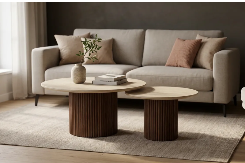 Table basse Gigogne Duo Noyer Travertin
