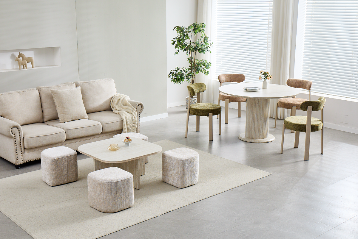 Table basse Marbella Travertin avec poufs