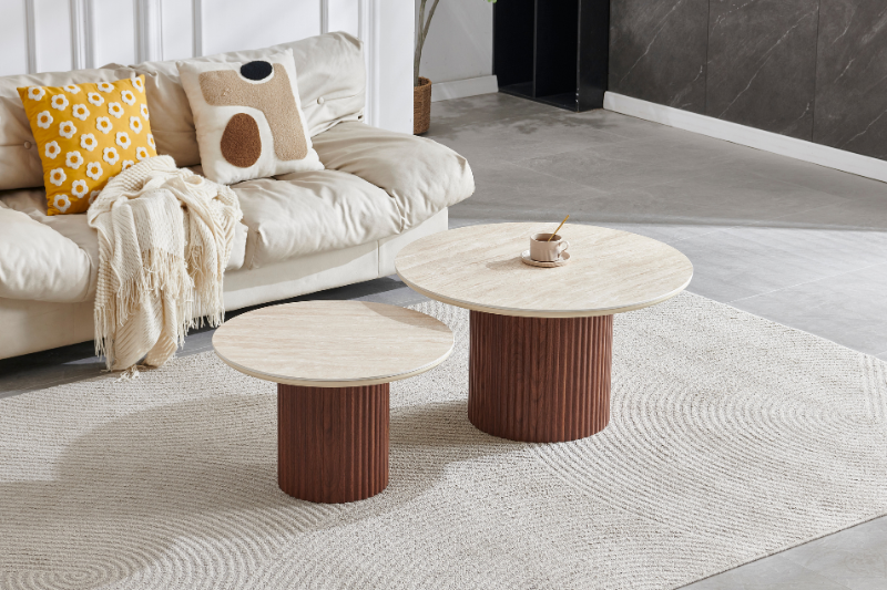 Table basse Gigogne Duo Noyer Travertin